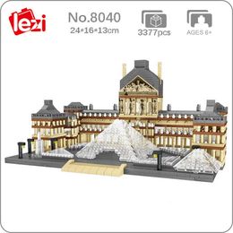 Lezi 8040 Architecture Paris Louvre Museum Fountain Model Mini Diamond Blocks Bricks Building Toy for Children Gift no Box Q0723