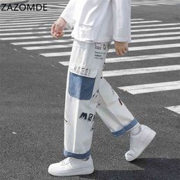 Straight Denim Jeans Men Graphic Printed Streetwear Man Wildleg Pants Hip Hop Korean Harajuku Fashion 210715