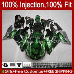 Injection Fairings For KAWASAKI NINJA ZZR 1400 CC ZX 14R 14 R ZZR1400 06-11 4No.42 ZX14R 06 07 08 09 10 11 ZZR-1400 ZX-14R 2006 2007 2008 2009 2010 2011 OEM Bodys silvery flames