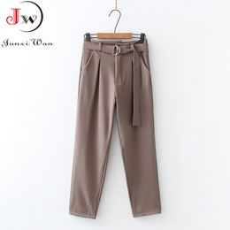 Spring Summer Women Harem Pants Solid High Waist Elegant Office Workwear Trousers With Belt Casual Pantalones 210510