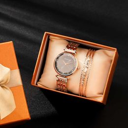 2Pcs Gift set box watche fashion design women's bracelet rose gold clock ladies dress 210616