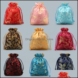 Gift Wrap Event & Party Supplies Festive Home Garden Chinese Dragon Silk Brocade Pouch Small Dstring Christmas Bags Candy Bag Jewellery Packag