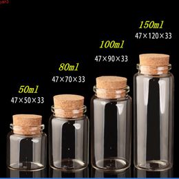 Glass Bottles with Cork Crafts Jars Weding Gift 50ml 80ml 100ml 150ml Empty Containers 24pcs Free Shippinghigh qty