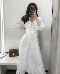 V Neck Short Sleeve Ladies Midi Dress Summer Women White Embroidery Romantic Vestidos party robe 210510