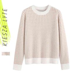 autumn winter women's warm wear tops loose round neck sweater plaid mink fur long sleeve sable pullovers 210608