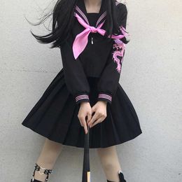 Gothic two-piece summer jk uniform kawaii high waist skirt set fashion Vintgae Harajuku college y2k ins pleated women suit 210608