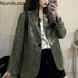 Nomikuma Korean Streetwear Snake Printed Blazer Women Notched Collar Long Sleeve Loose Jackets Tops High Street Chic Ropa 210514