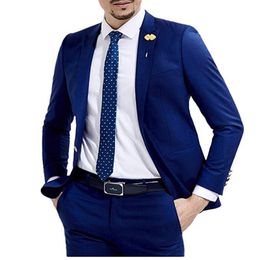 Men's Suits & Blazers Royal Blue 2pcs Closure Collar Business Double Breasted Coat Wedding Tuxedos(Jacket+Pants)Custom Made Men Set