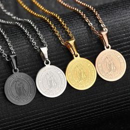 Pendant Necklaces Round Coin Virgin Mary Stainless Steel Catholic Religious & Pendants Gold Black Silver Colour Jewellery