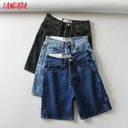 Tangada Women Boyfriend Style Blue High Waist Denim Shorts Female Summer Casual Shorts TO2 210609