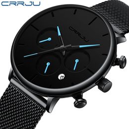 Relogio Masculino CRRJU Mens Business Dress Watches Luxury Casual Waterproof Sport Watch Men 3-Sub Dial Quartz Full Steel clock 210517