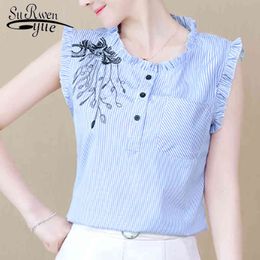 sexy dames blouse womens summer tops and blouses shirt clothing Embroidered vest ruffle collar bluse 4626 50 210521