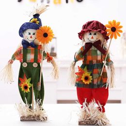 2 Styles Scarecrow Ornaments Standing Flower Straw Doll Desktop Layout 2022 Halloween Decoration For Kindergarten Room Classroom Y0901