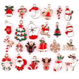 -24X Misto Metal Smalto Charms Charms Christmas Pendants Ornamenti Perline per bracciale orecchini Gioielli Making Xmas Tree Decor Bambini regalo