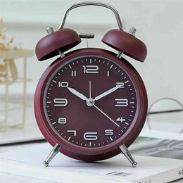 Creative Alarm Clock Vintage Retro Cute Silent Pointer s Playing Bell Loud with Light Bedside Home Decor 210804