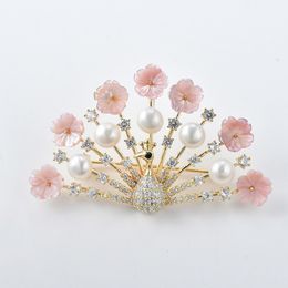 Light Luxury Fashion Ms Austrian Crystal Jewellery Pearl Brooch Clothing Accessories Temperament Peacock Wedding Brooches Gifts
