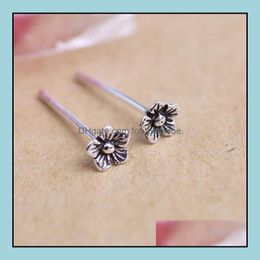 Stud Earrings Jewellery 925 Sterling Sier Vintage Thai Flower For Women Fashion Ear Studs Drop Delivery 2021 Bmqho