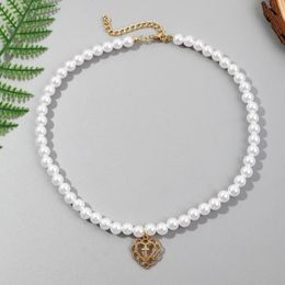 Pendant Necklaces Fashion Venetian Pearl Choker Cross With Heart Necklace For Women Jewelry Accessories