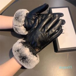 Fashion design winter Gloves Female touch screen rabbit hair warm skin gloves