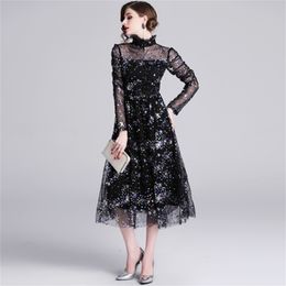 Summer Mesh Dress Work Casual Slim Fashion O-neck Sexy Hollow Out Embroidery Dresses Women A-line Vintage Vestidos 210603
