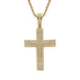 Hip Hop Gold Color Cross Pendant Necklace Iced Out Zircon Crucifix Christian Jewelry With Rope Chain