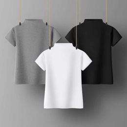 Women Soft Cotton T-shirt Turtleneck Solid color Lady Tees Short Sleeve Summer Women's clothings All match Female T-shirts X0628
