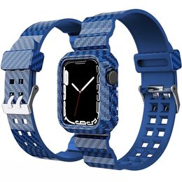 2 in 1 TPU Watch cases Band For Apple Smartwatch 7 41mm 45mm Soft Carbon Fibre Case Strap