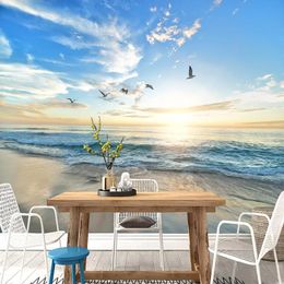 Custom Photo Wallpaper 3D Seagull Blue Sky White Clouds Sea Landscape Wall Mural Living Room Sofa Bedroom Wall Papers Home Decor