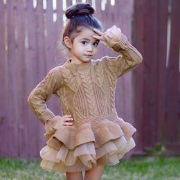 2021 Baby Girls Dress Winter Autumn Knitted Sweater Long Sleeve Kids Dresses For Girls New Year Clothes Toddler Tutu Party Dress Q0716