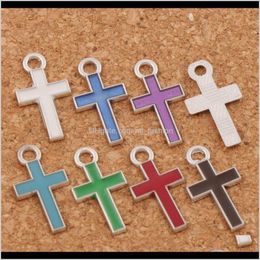 Findings & Components Jewelrysier Enamel Cross Alloy Charms 400Pcs/Lot Pendants 7Colors 8X15Mm Fashion Jewellery Diy Fit Bracelets Necklace Ear