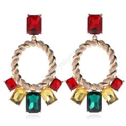 Statement Long Metal Colorful Crystal Dangle Earrings High Quality Rhinestone Jewelry For Women Wedding Party