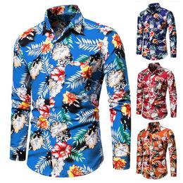 Spring Mens Long Sleeve Shirts Casual Printed Male Hawaiin Slim Fit Blouse Casual Print Button Down Shirt For Men