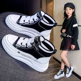 Children Girl High Top White Chunk Sports Shoes for Kids Boys Girls Students Platform Sneakers 5 6 7 8 9 10 11 12 13 14 Years G0114