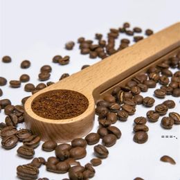 NEWDesign Wooden Coffee Scoop With Bag Clip Tablespoon Solid Beech Wood Measuring Tea Bean Spoons Clips Gift RRE11966