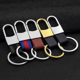 2021 Black PU Leather Business Car Keychain Zinc Alloy Metal Keyring with Ring Best Luxury Gift Key Chain for Men Custom logo