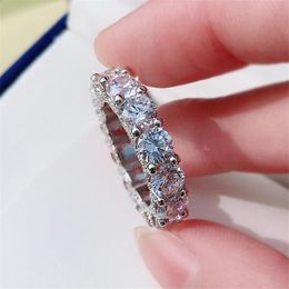 Choucong Brand Top Sell Women Wedding Ring Luxury Jewelry Pure Soild 925 Sterling Silver Round Shape White Topaz CZ Diamond Eternity Moissanite Gemstones Gift