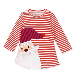 Christmas Baby Kids Girl Dresses For s Year Autumn Long Sleeve Snowman Stripe 210521
