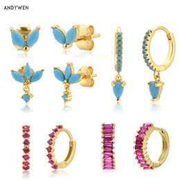 ANDYWEN 925 Sterling Silver Summer Colorful Turquoise Drop Earring Rose Red Rainbow Luxury Jewelry Mix For Women Wholesale 210608