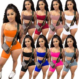 Summer Women Tracksuits Sexy Two Piece Pants Short Sets Suspenders Tops Shorts Yoga Outfits Jogger Suits Plus Size