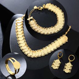 Классическая арабская монета ювелирных изделий наборы золота цветное ожерелье браслет серьги кольца ближневосточная для мусульманских женщин монеты Bijoux 210619