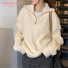 Aelegantmis Korean Loose Twist Zipper Turtleneck Sweater Women Winter Thick Soft Warm Pullover Female High Quality Jersey Mujer 210607