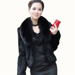 High Quality Faux Rabbit Hair Coat Women's Warm Outerwear Autumn Winter Short Fur Collar Jacket Overcoat 211220