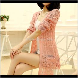 Clothing Apparel Drop Delivery 2021 Fashion Knitted Cardigan Loose Pocket Hollow Long Sleeve Women Sweater Female Cardigans Womens Coats Swea