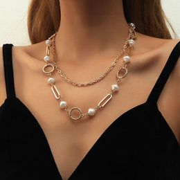 KMVEXO Baroque Simulated Pearl Toggle Chain Statement Choker Necklace For Women Fashion 2021 Trend Jewelry