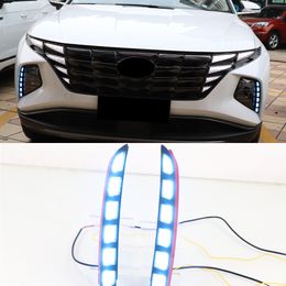 1Set Daytime Running Lights LED DRL Dynamic Turn Signal Car Fog Lamp Auto Daylights For Hyundai Tucson 2021 2022