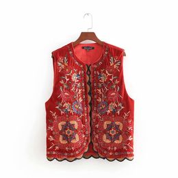 Women Vintage sequins flower embroidery vest jacket ladies retro national style patchwork casual velvet waistCoat CT154 210910