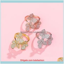 Cluster Rings Jewelryeurope And America Fashion Rins Gold Plated Cz Butterfly Ring For Girls Women Gift Drop Delivery 2021 Hxlo2