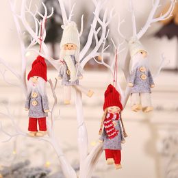 Mini Christmas Plush Dolls Tree Pendant Figurine Party Favor Xmas Santa Claus Decorations Skiing Wooden Toy Doll Hotel Decoration WY1508