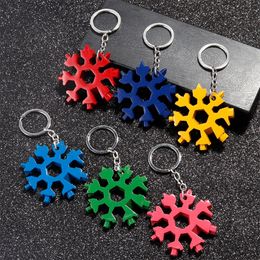 New Key Chain Stainless Steel Bottle Opener Key Rings Snowflake Shape Screwdriver Hex Wrench Keychains 18 in 1 Gadget Spanner
