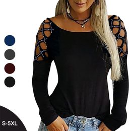 Hollow Out Women T-shirt Tops Autumn Fall Long Sleeve Casual Solid Lady T Shirt Tee Female Plus Size S - 5XL D30 210720
